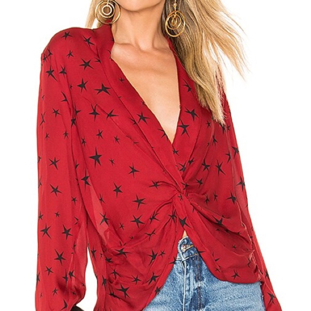 L'AGENCE Red Star Print Mariposa Silk Blouse